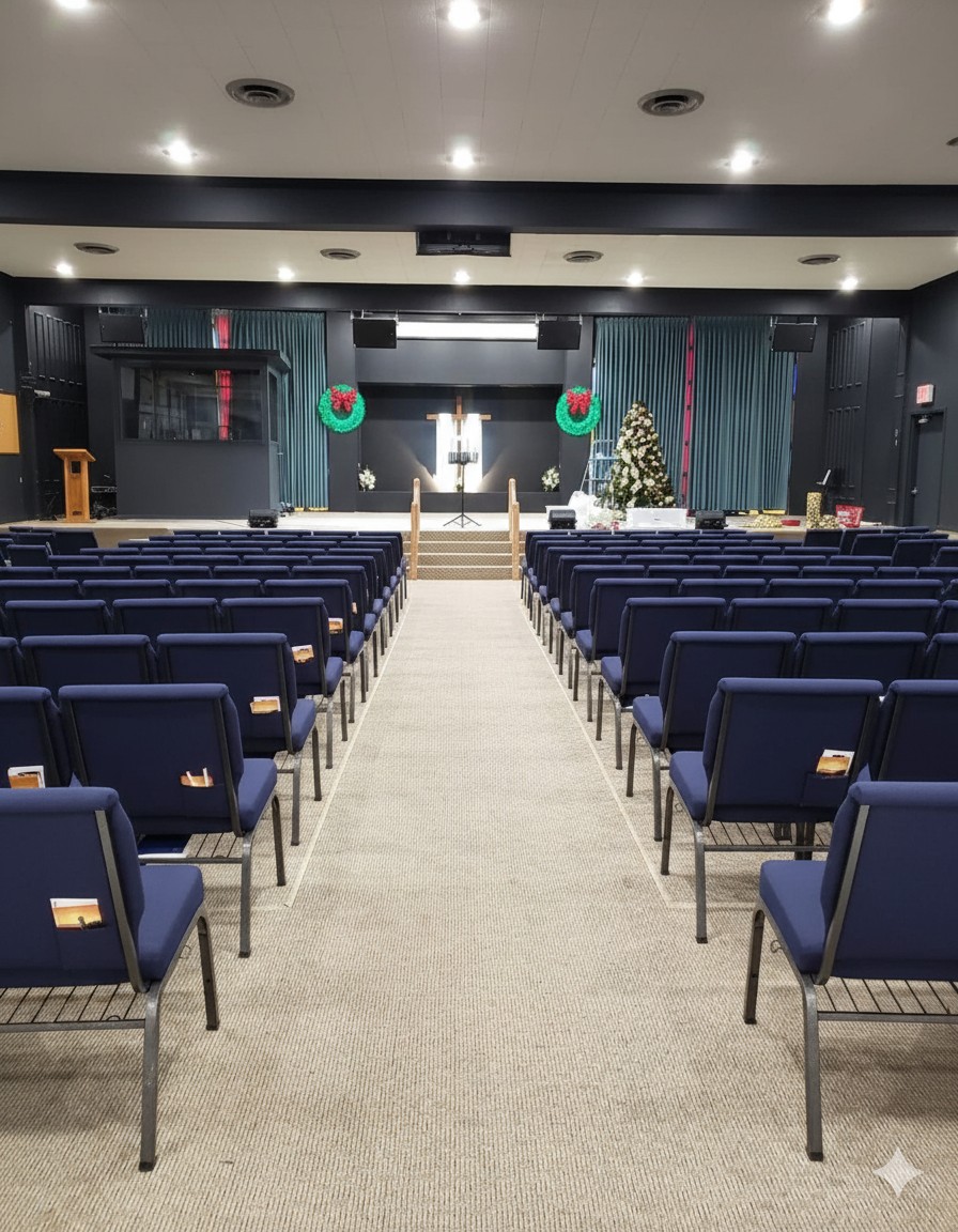 Church hall set up for a banquet